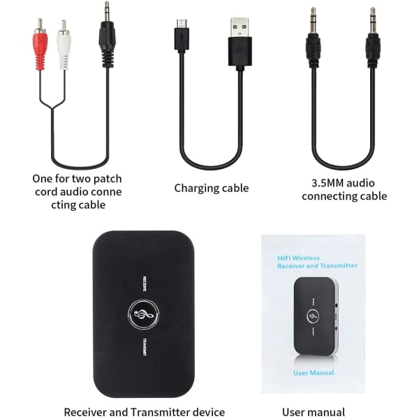 ooth 5.0 Sender- og mottaker, 2-i-1 trådløs bærbar stereo lydadapter, 3,5 mm AUX RCA-adapter for TV PC-hodetelefoner Bilhjemmestereosystem