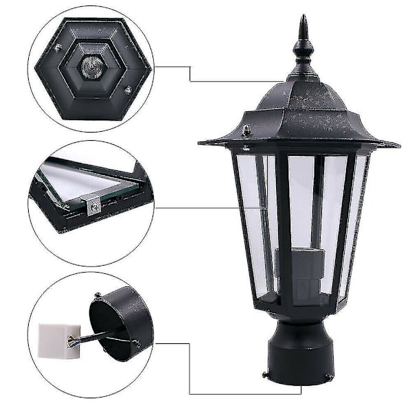 Post Pole Light Udendørs Have Terrasse Indkørsel Gård Lanterne Lampe Sort Top