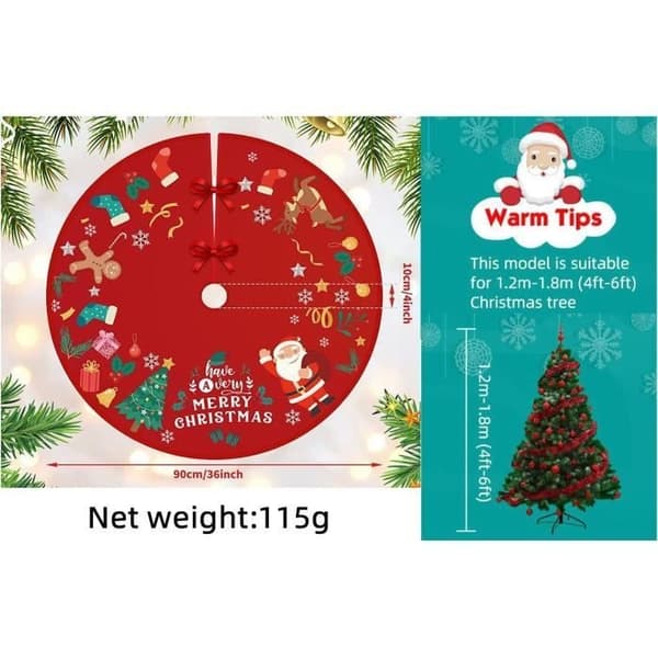Julgransmatta - Ej angivet - 90 cm - Ultramjukt tyg - Röd - Rund