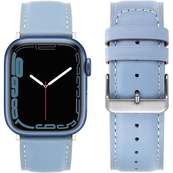 Remmar kompatibla med Apple Watch-rem 45mm 44mm 42mm 41mm 40mm 38mm, dam- och herrremmar i läder, ersättningsband kompatibla med iWatch Series 7 Sierra Blue 41mm/40mm/38mm
