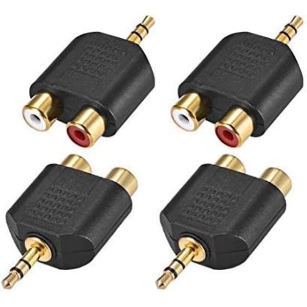 3,5 mm uros - 2 RCA naarasliitin jakosovitin liitin musta 4 kpl stereoäänivideo AV TV-kaapelimuuntimeen