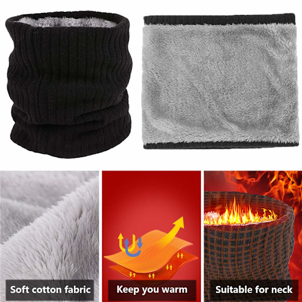Fleece Halsvärmare Termisk Snood Unisex Tjock Vinter Kallt Väder Stickad Cirkelhalsduk för Cykling Motorcykel Sport Black
