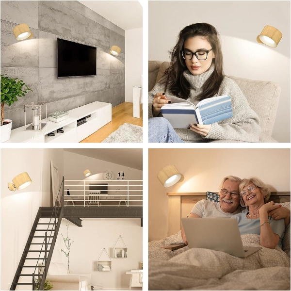 Vägglampa LED vägglampa med uppladdningsbart batteri, touchkontroll 3 ljusstyrkenivåer 3 färglägen Vägglampor 360° fri rotation Mordern