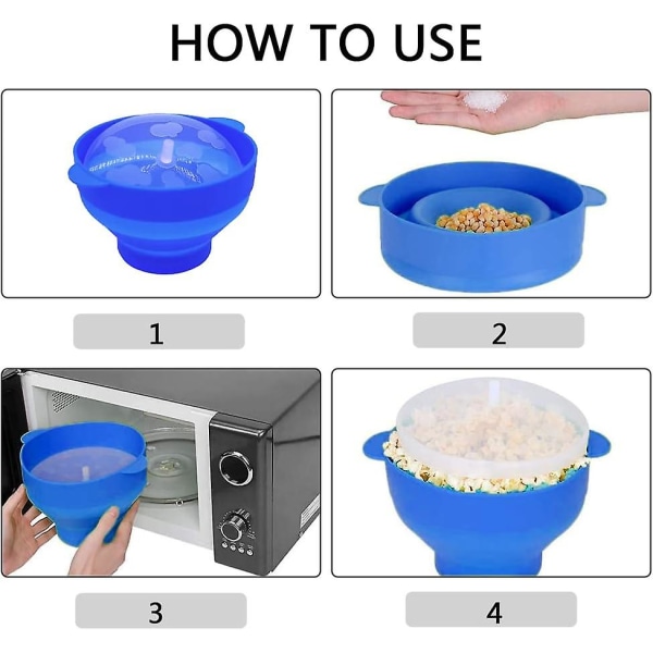 Popcornskål i silikon med handtag och lock Mikrovågs popcornmaskin Hopfällbar popcornmaskin för hem, fest, watch på film, (15*12,7*8,5 cm)