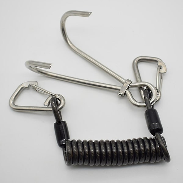 S Reef Less Steelhook Double Diving Reef Hook With Spiral Coil Lanyard Diving Safe Accesso