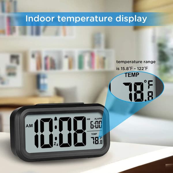 Smart nattlys digital vekkerklokke med innetemperatur