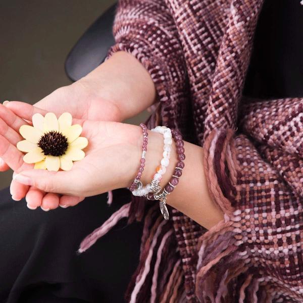 Livets träd turkos jaspis & tibetansk agat ädelsten chakra pärlarmband | Strand charm armband set - Ocean smycken…… Purple Mica Purple Mica
