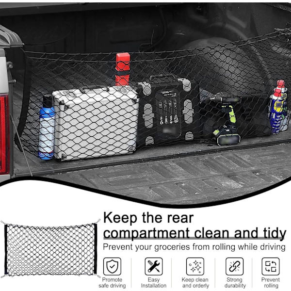 Truck Bed Cargo Net Stretchable, Justerbar Trunk Storage Net med Hook, Tilbehør til Pickup Bed Divider Organizer og Storage, Kompatibel med Ch 43.3x15.8 Inch 50×18 Inch