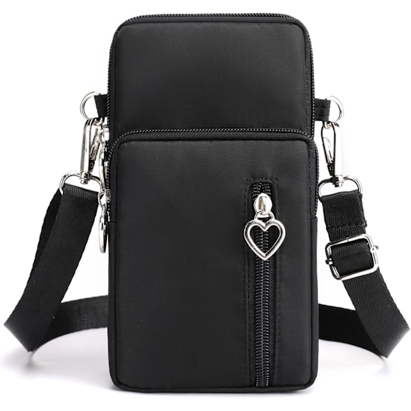 Crossbody-väskor Mobiltelefon Plånboksväskor, Dam Nylon Mobiltelefon Handväska Resa Crossbody Väska Armband Sport För iPhone 15 Pro Max/15/14/1 06 Black