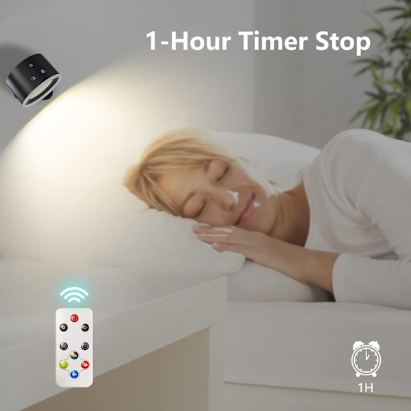 Vegglampe innendørs, vegglampe med fjernkontroll dimbar RGB-omgivelsesbelysning med oppladbart batteri, 1-timers timerfunksjon berøringskontroll 360°