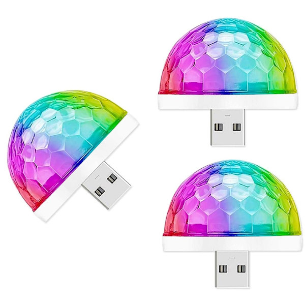 USB Mini Diskolys, 3-pak, Lydaktiverede Festlys