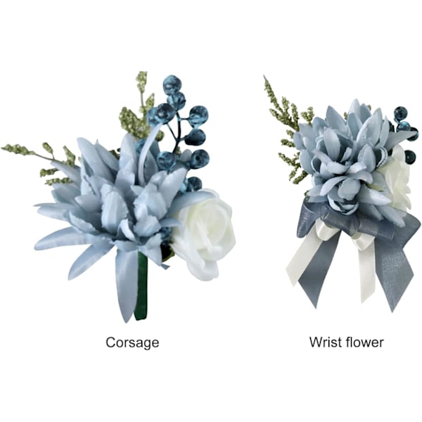 Sæt med 6 støvede blå rose boutonniere til mænd Bryllup Håndlavet Brudgom og Groomsmen Boutonniere Corsage med nål til bryllup Prom Fest Dekoration Corsage 6Pcs