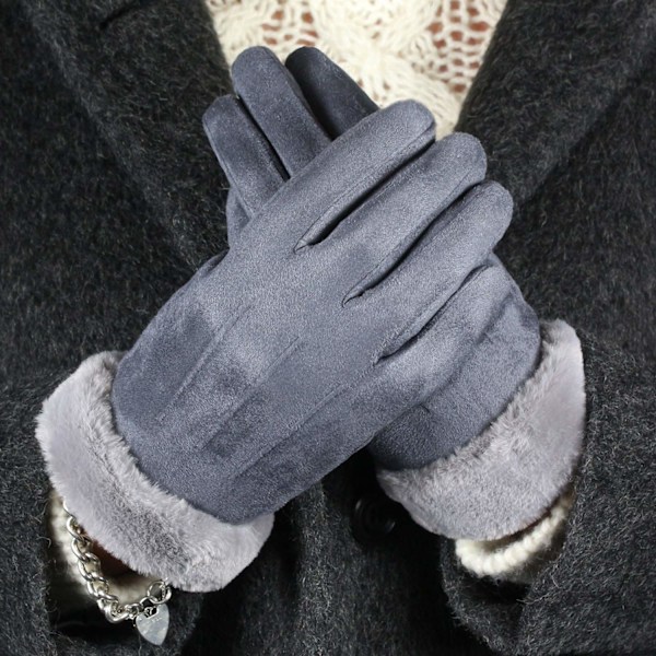 Damernas eleganta konstläderhandskar, mjuka, varma och mysiga vinterhandskar med mysig foder och konstpälsmanschett Grey