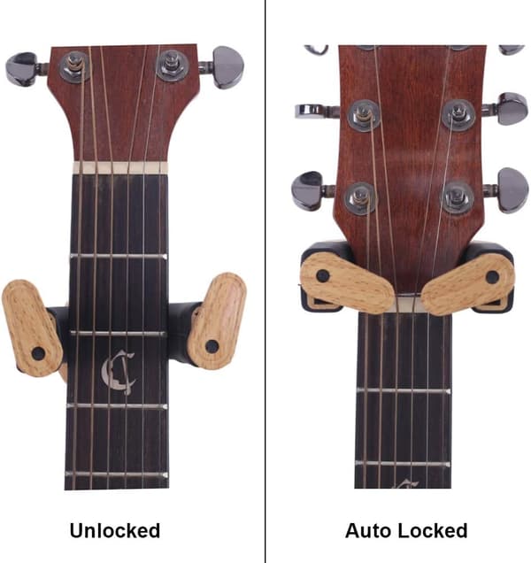 Gitarveggkrok, gitarkrok med automatisk låsing
