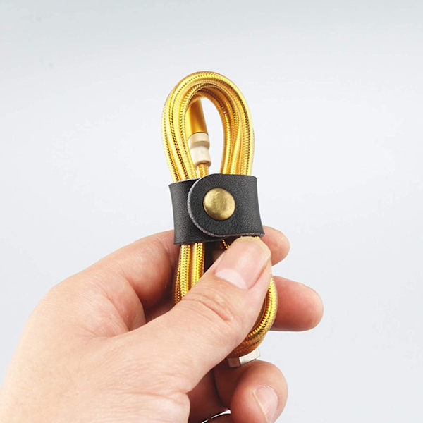 Genanvendelige læderkabelstropper Kabel Earphone Cord Management Ties til computer-tv-elektronik (10 stk, sort+brun)
