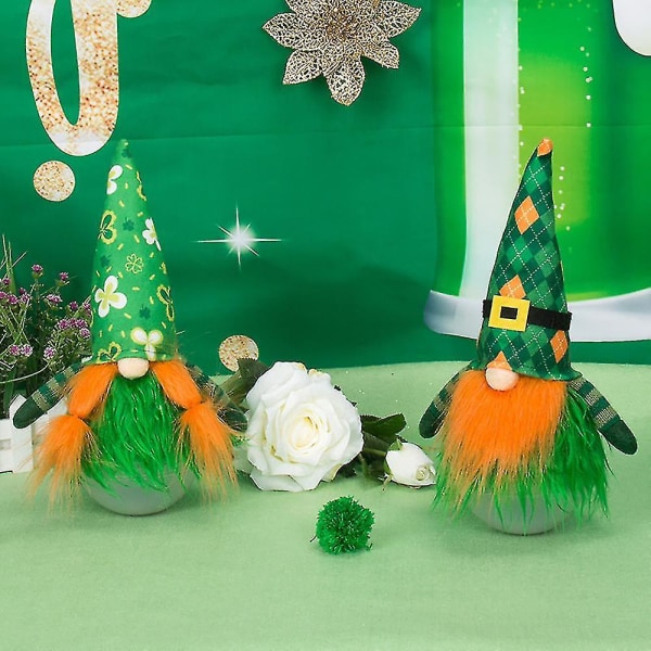 St. Patricks Day Gnome Plysj Elf Dekorasjoner, Hjemmebord Ornament, A