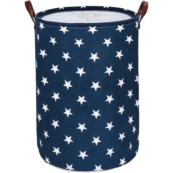 20-tommer fritstående vasketøjskurv med låg, sammenklappelig stor tøjhæmmer med snoretræk med håndtag (blå stjerne, L) Blue Star 20"/L