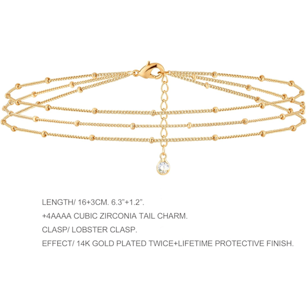 Armbånd for kvinner 14K gullbelagt kjede delikat smykke søtt for jenter 3 Layer Satellite Chain Gold 2 Layer Satellite Chain