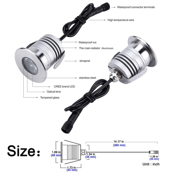 LED Undervands Pool Lys, 3W, 12V-24V DC, IP68 Vandtæt, Rustfrit Stål Aluminium, til Nedgravede Pools, Trapper, Springvand og Både (Blå)