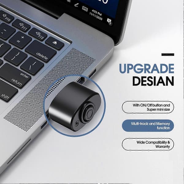 USB-musebeveger med 3 moduser, automatisk tilkobling, minnefunksjon, muse-shaker