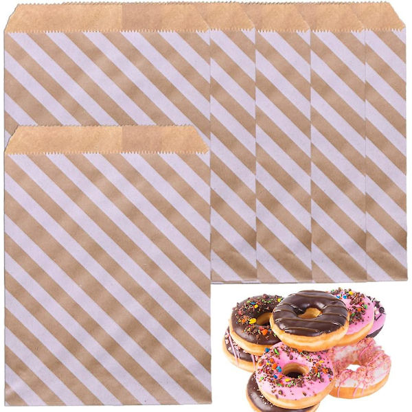 Striber - 100 brune bundkraf papirposer, slikposer, DIY-kraf papirposer, kraftposer, gaveposer af papir til kager, brød, sandwich, gaver