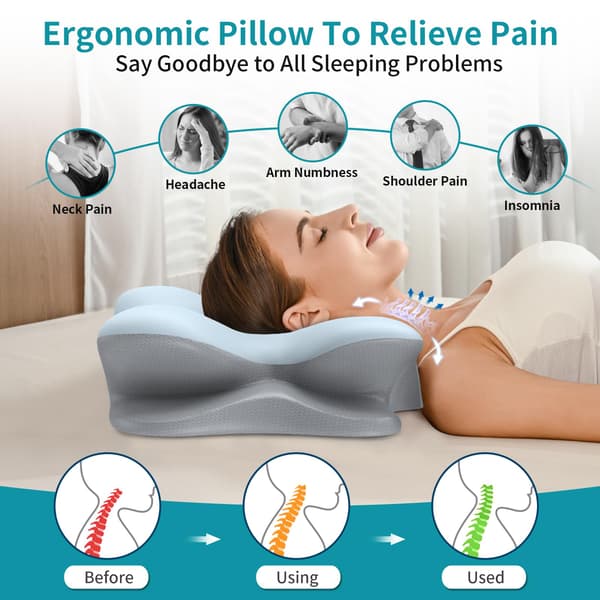 Cervical pude – Ergonomisk nakkestøttepude, kontureret memory foam-pude (blå)