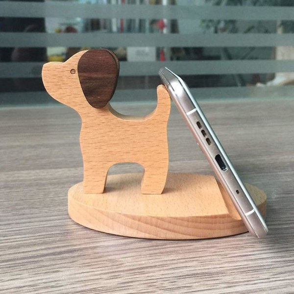 Mobiltelefonholder, Hundetelefonholder av tre, Cute Cartoon Desktop Mobiltelefonstativholder