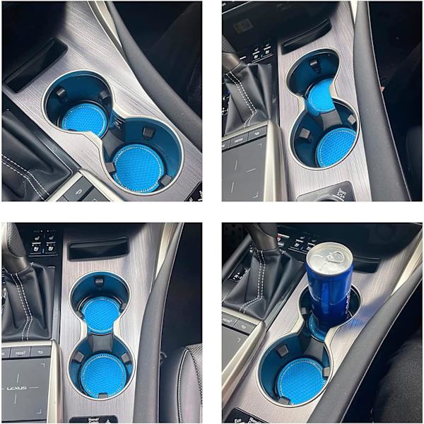 Auton mukitelineen alusta, 2 pakkausta yleismaailmallinen auto liukumaton mukitelineen lisäalusta, Bling Crystal Rhinestone Auton sisustustarvikkeet-Sininen Blue