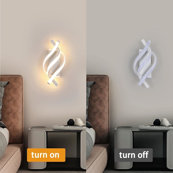 LED væglampe 22W, moderne aluminium LED væglampe med 3 spiralformede lamper, 3000K varmt lys, indendørs væglampe vægbelysning til soveværelse stue