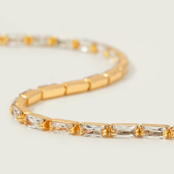Armband för kvinnor 14K guldpläterad delikat kedja enkelt smycke sött för flickor Tennis Chain Baguette A 2 Layer Satellite Chain