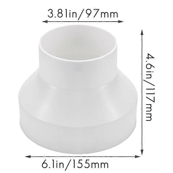 Ventilationsrør Reducer Adapter Rør Luftkanal Adapter Rørforbinder til Inline Ventilationssystem Hvid White 150-100mm