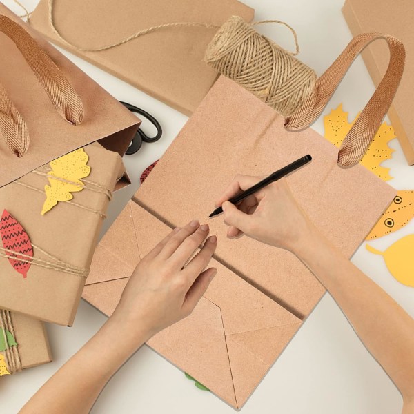 Bruna pappersbärkassar, 20-pack bruna kraftpapperskassar bruna papperspresentpåsar med starka handtag, tjocka återvinningsbara festpåsar detaljhandelslunch Brown