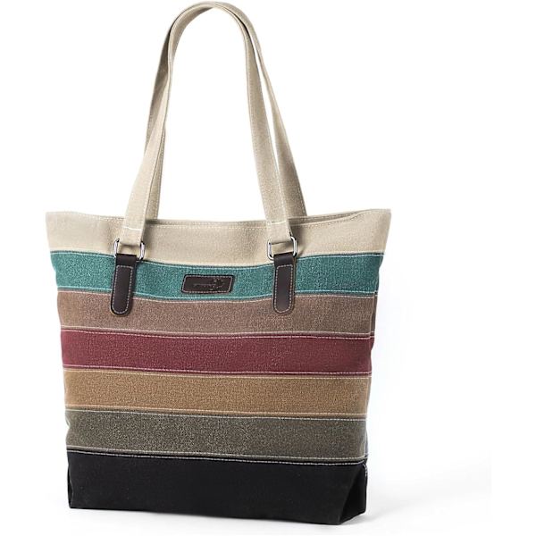 Taske, Dame Tote Taske, Stribet Canvas Håndtaske til Arbejde, Skole, Rejser, Shopping Multicolour