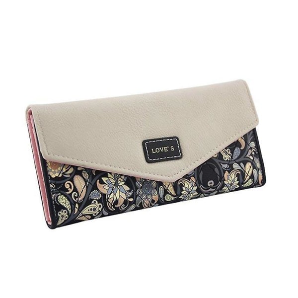 Kvinnor lång plånbok blommig print clutch väska Pu läder kuvert handväska knapp handväska gåva