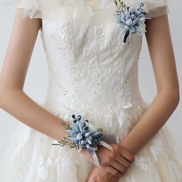 Sæt med 6 støvede blå rose boutonniere til mænd Bryllup Håndlavet Brudgom og Groomsmen Boutonniere Corsage med nål til bryllup Prom Fest Dekoration Corsage 6Pcs