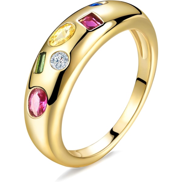 Chunky guldpläterade ringar för kvinnor - trendiga Cubic Zirconia 14k guldfyllda staplingsbara ringar MultiStone Dome Ring 6
