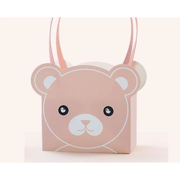 4 gaveposer, blomsterposer, gaveindpakning til bjørnetegninger, gavepapirposer af hvidt karton, bæreposer 17,7 * 10 * 14,5 cm (pink)