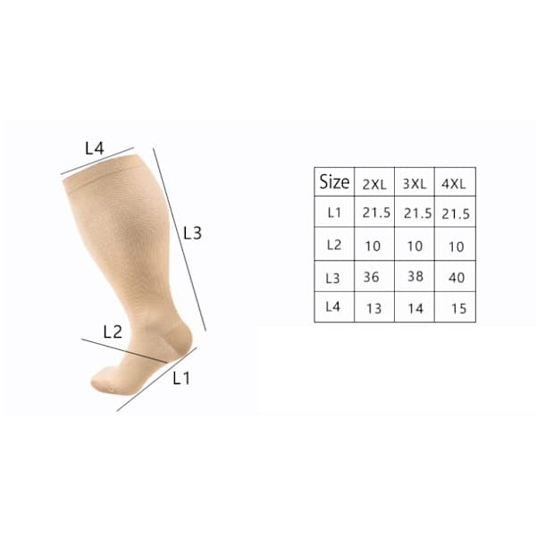 Kompressionstrømper i store størrelser til kvinder og mænd, brede lægge, ekstra store knæstrømper farve4 2XL farve4 farve4