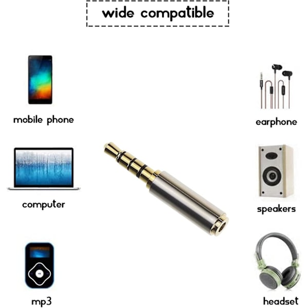Audio Hovedtelefon Headset Adapter Konverter Stik Guldbelagt Til Stereo Headset Audio Øretelefon Smartphones Mikrofon Mic Tablets(4stk, Sort Grå)