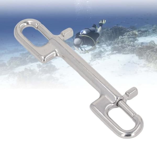 Dobbelt-endet dykkerkarabinhage. Dobbelt-endet boltkarabinhage i rustfrit stål, clips til waders.