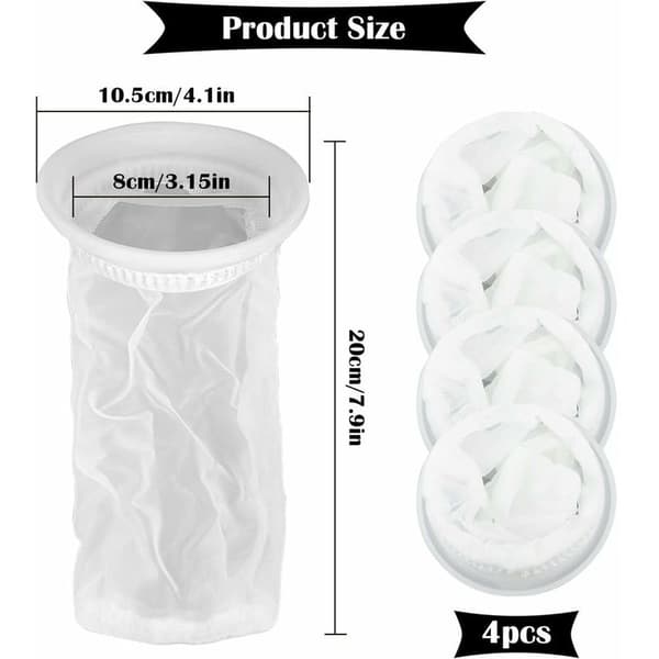 4 stk. Nylon IBC-filter, IBC-tankfilter Nylonlågfilter, Regnvandsfilter, Vaskbart Nylonlågfilter, Erstatningsfilter til IBC-regnvandstank