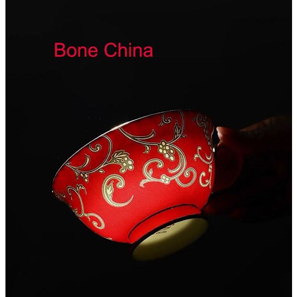 YBK Tech Euro Style Bone China Kop & Underkop Sæt, Keramisk Te- og Kaffe Kop til Hjemmet Køkken Bryllup (Retro Blomstermønster - Rød) Retro Flower Pattern Red