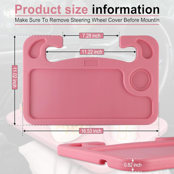 Bilratt skrivebord, biltilbehør for reiser, bilstativbrett for å spise, flerbruks bilratt skrivebord brett bord (rosa) Pink