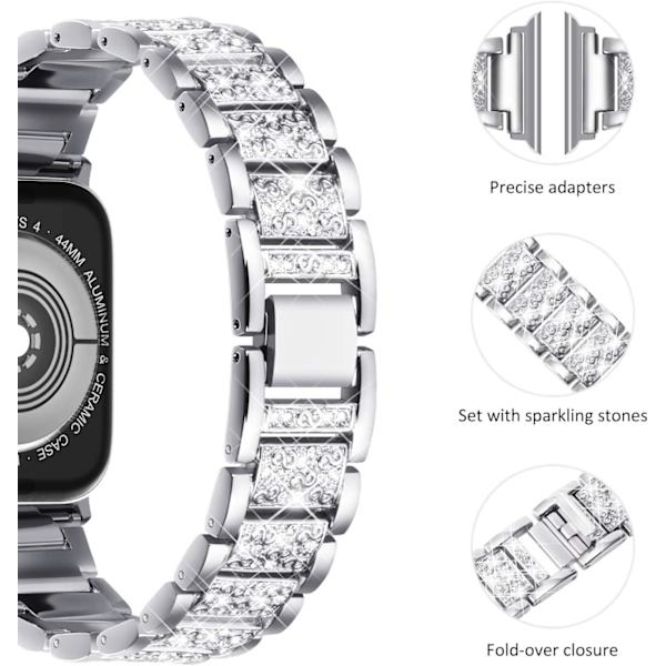 Kompatibel med Apple Watch Armband 49mm 45mm 44mm 42mm, Kvinnors Bling Diamant Strass Armband för Apple Watch SE(GEN 1 2 3) iWatch Armband Ultra 2/1 Se BlingSilver 49mm/45mm/44mm/42mm