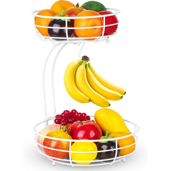 Fruit Racks, 2-Tier Fruit Basket with Banana Hanger, Kitchen Countertop Fruit Bowl, Metal Fruit Vegetables Bowls Perfect for Holding Fruit, Veget