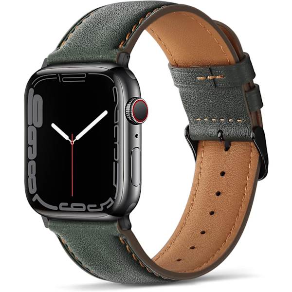 Remmar kompatibla med Apple Watch-rem 45mm 44mm 42mm 41mm 40mm 38mm, dam- och herrremmar i läder, ersättningsband kompatibla med iWatch serie 7 Dark Green 49mm/45mm/44mm/42mm