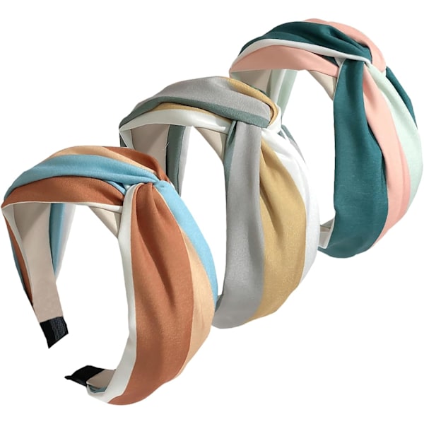 3PCS Hovedbånd til Kvinders Hår Boho Wrap Tie Fashion Hovedbånd Elastisk Twist Hår Tørklæde Pretty Bow Tie Hårbånd Brede Alice Hårbånd til Kvinder Uk Colourblock 1 count (Pack of 1)