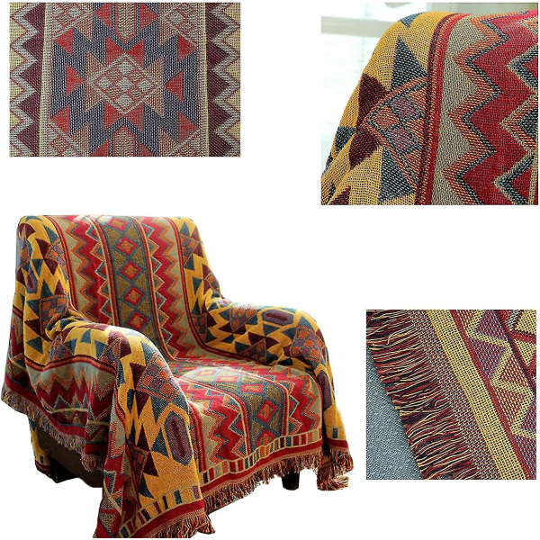 Bohemian geometrisk teppe, boho stoff sofa teppe dekker for sofa seng stol stue, soverom