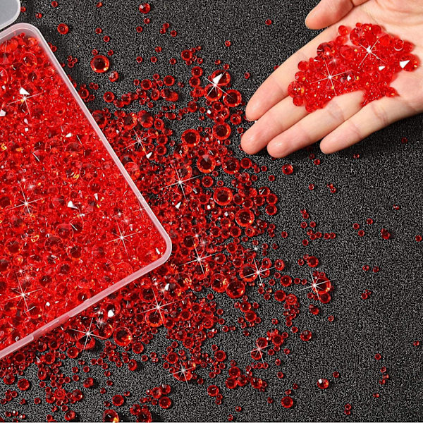 4000 kappaletta punaisia akryylitimantteja. Ihanteellinen pöytäkoristeluun, hääjuhlan järjestämiseen, maljakon täyttämiseen, DIY-sisustustarvikkeisiin (3 kokoa) Red
