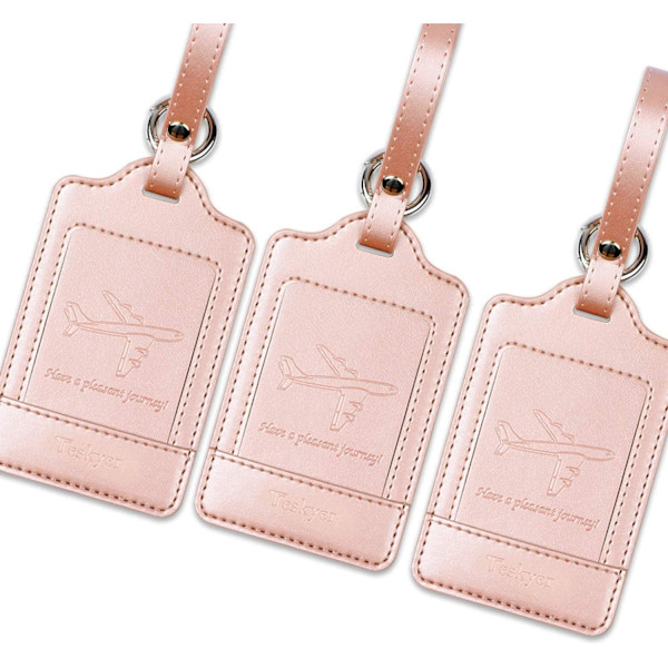 3 kappaleen matkalaukkutagit, PU-nahkaiset matkalaukkutagit matkalaukuille, matkalaukkujen nimilaput nimikortin kanssa, huomattavat, kestävät, matkatarvikkeet, R Rose gold 2.7 x 4.2 inch/6.8 x 10.7 cm